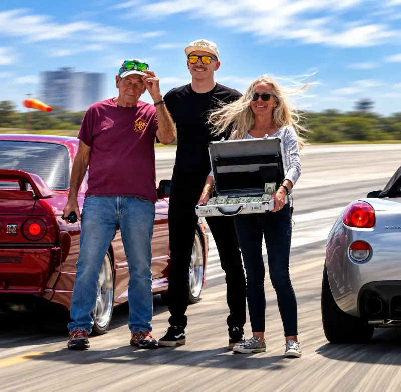 Supercar and team on the runway